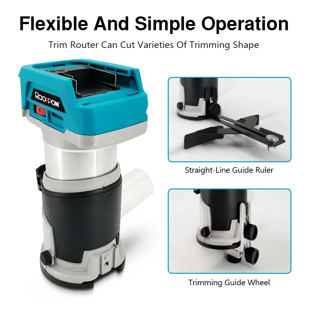 6 Speeds Brushless Electric Hand Trimmer Cordless Wood Router Woodworking Engraving Slotting Trimming Milling Machine For Makita