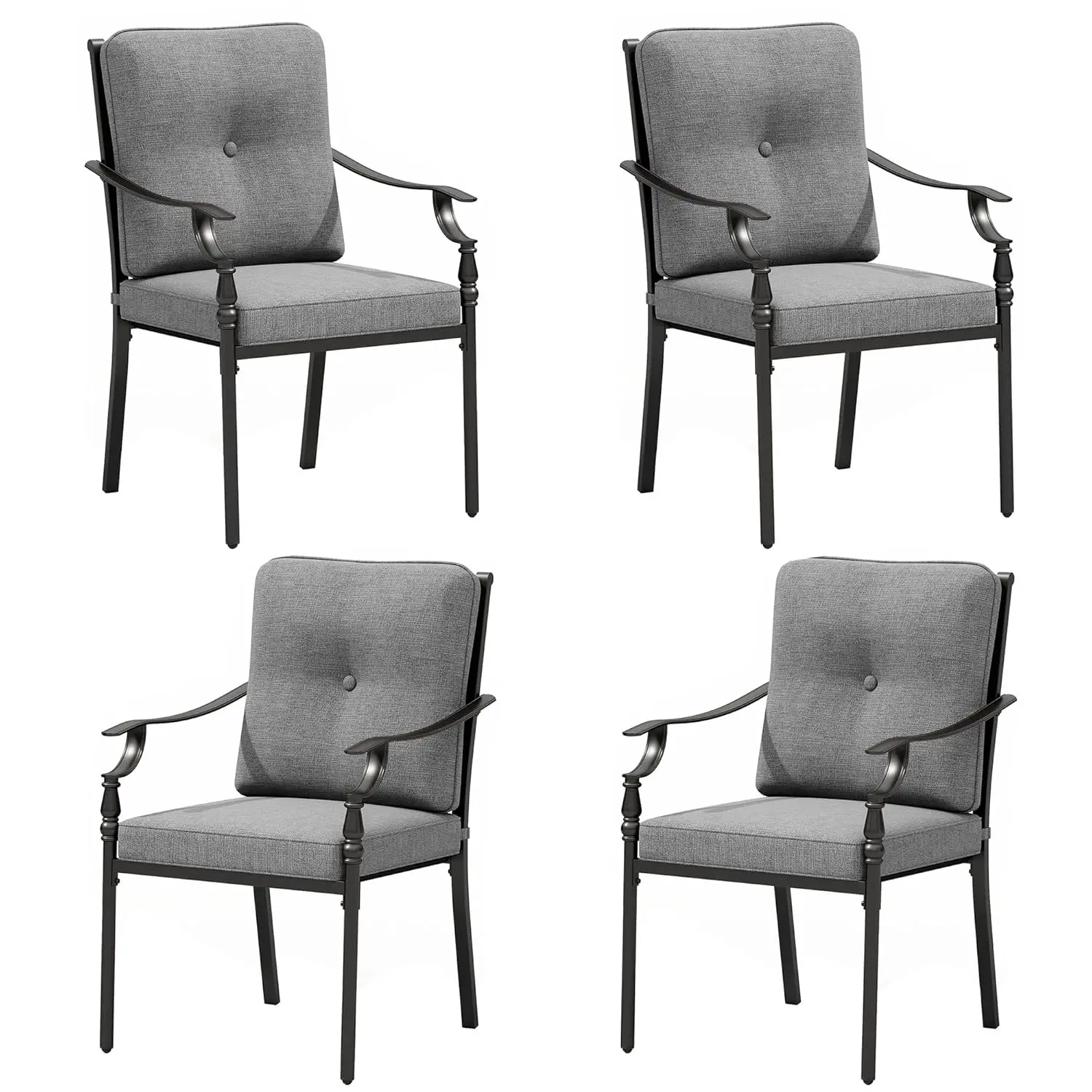 

Outdoor Steel Dining Chairs Set of 4, Heavy-Duty Rustproof Black Wrought Iron Armchairs with Cushions,Customized