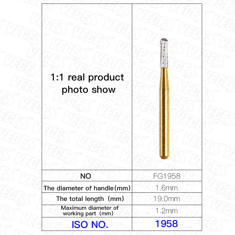 FG1.6mm 10pcs/pack Gold Dental Carbide Tungsten Burs Drill Tooth Extraction Burs Crown Cutting for High Speed Handpiece