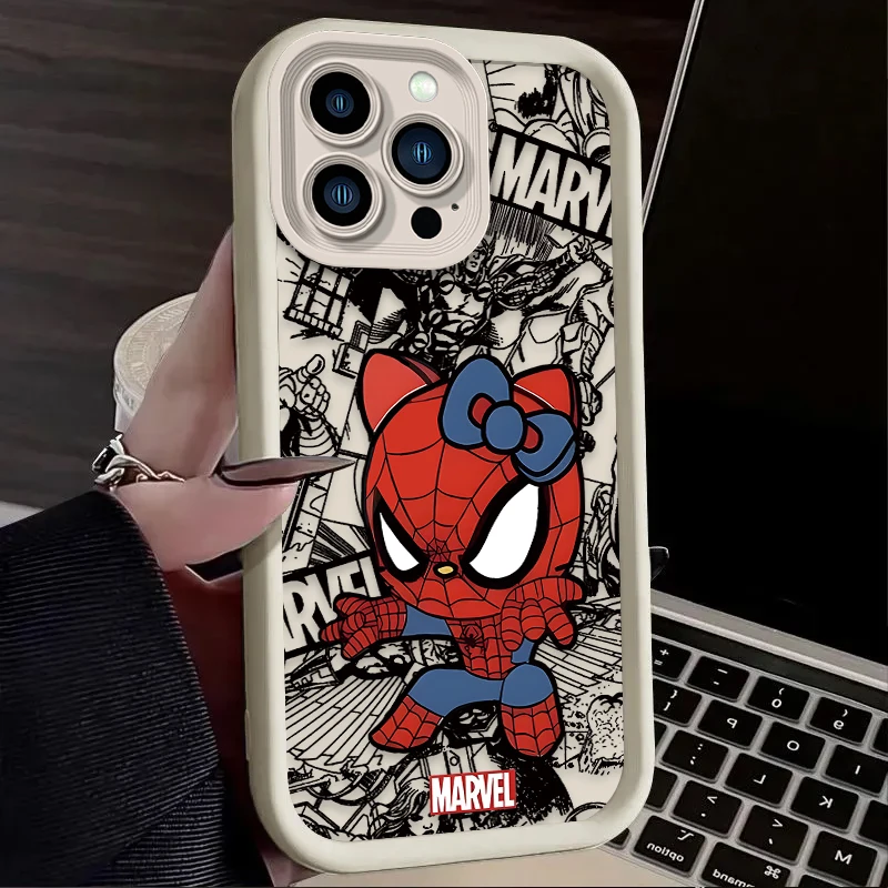 Spider Man Cute Hello Kitty Silicone Phone Case For iPhone 15 Case iPhone 14 13 12 11 Pro Max X XS XR 7 8 Plus SE 2020 TPU Cover - náhled 3