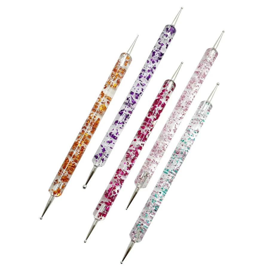 5 Pcs/set Nail Art Dotting Pen Crystal Beads Handle 2 Ways Drawing Painting Steel Rhinestones Manicure Tools