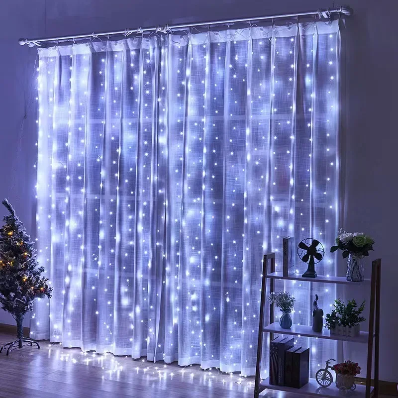 Christmas Lights Curtains Battery Powered Garland for Windows Led Fairy New Year Lighting Room String Waterfalls Decorations