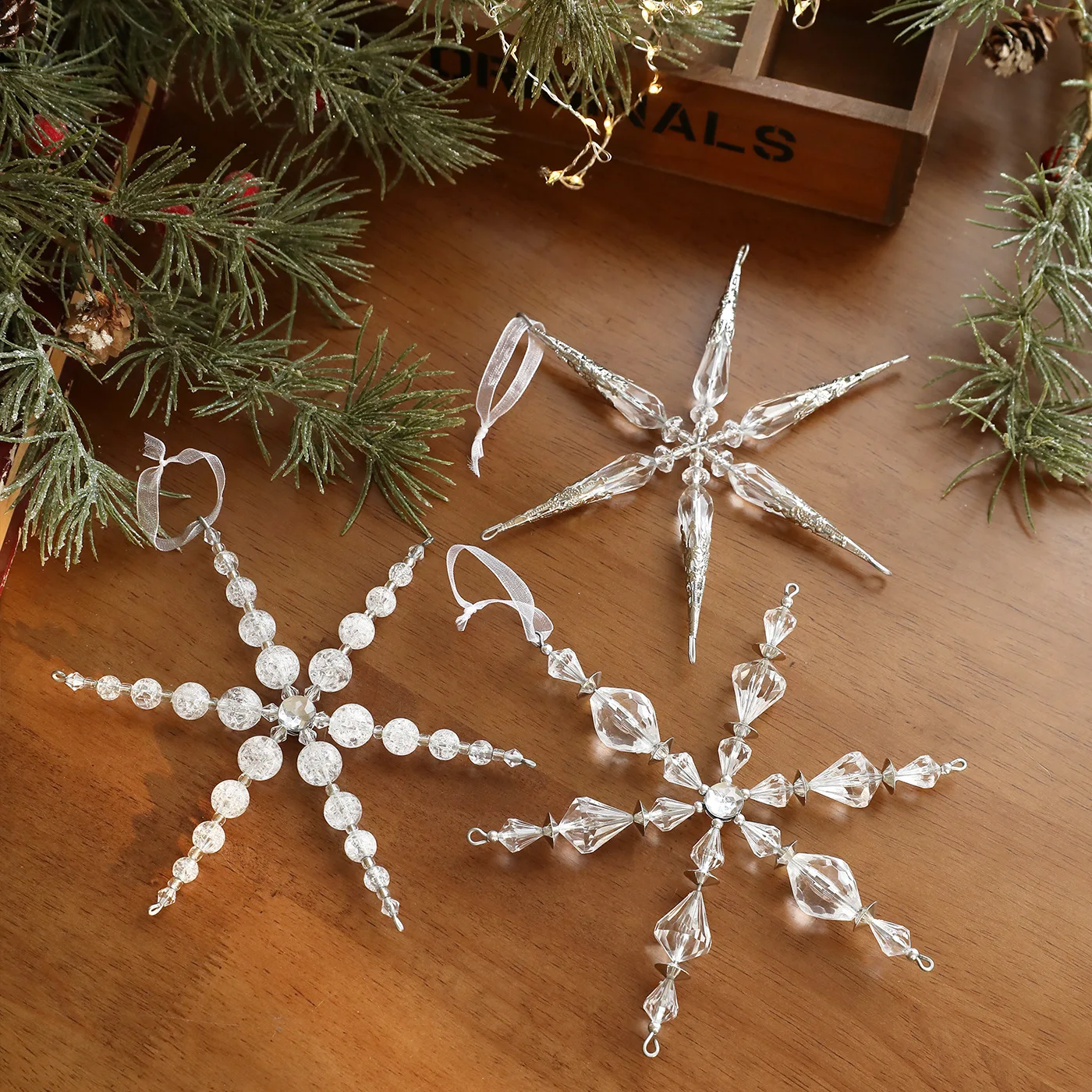 

Transparent Acrylic Snowflake Pendant Hexagonal Star High end Alien Christmas Tree Decoration Hanging Scene Arrangement
