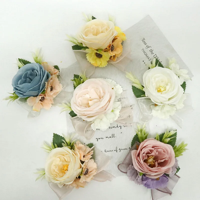 Romentic Kunstmatige Boutonniere Bloemen Pols Corsage Bruidsmeisje Huwelijk Bruiloft Accessoires Pols Corsage Mannen Pins