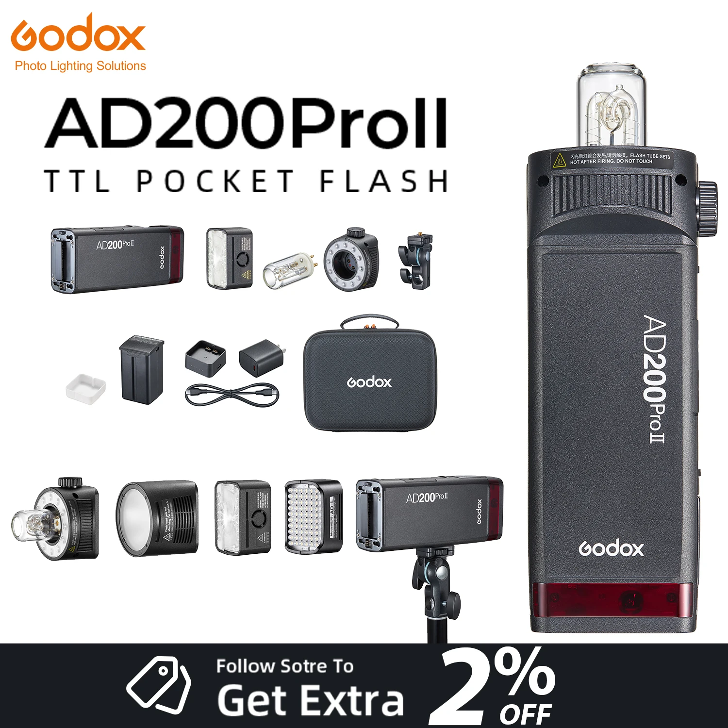 Godox 200W Pocket Flash II Camera Outdoor Camera Flashlight Speedlite TLL HSS For C/N/S/F/O