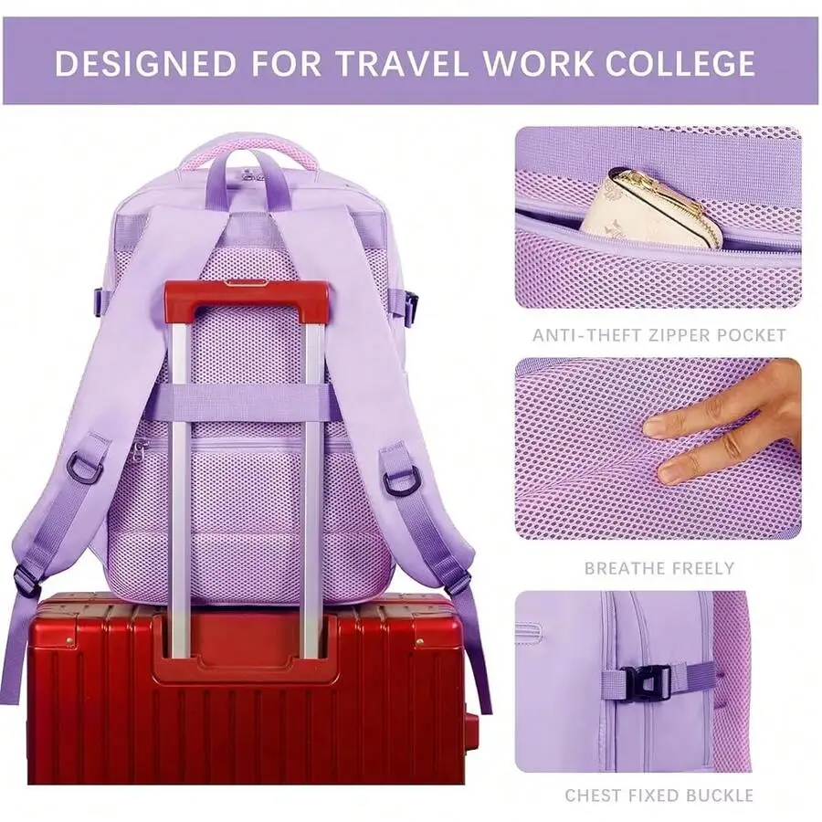 

Light Purple Travel Laptop Backpack For Adults 17 Inch Casual Work College Bag With Anti-Theft Pocket