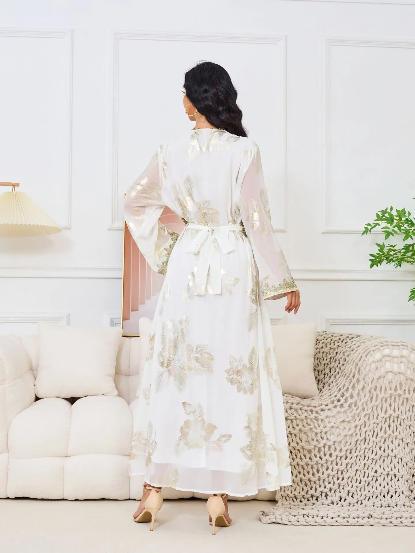 Jhjn outono e inverno estampagem de ouro bordado cinto muçulmano robe dubai viagem vestido de noite roupas femininas