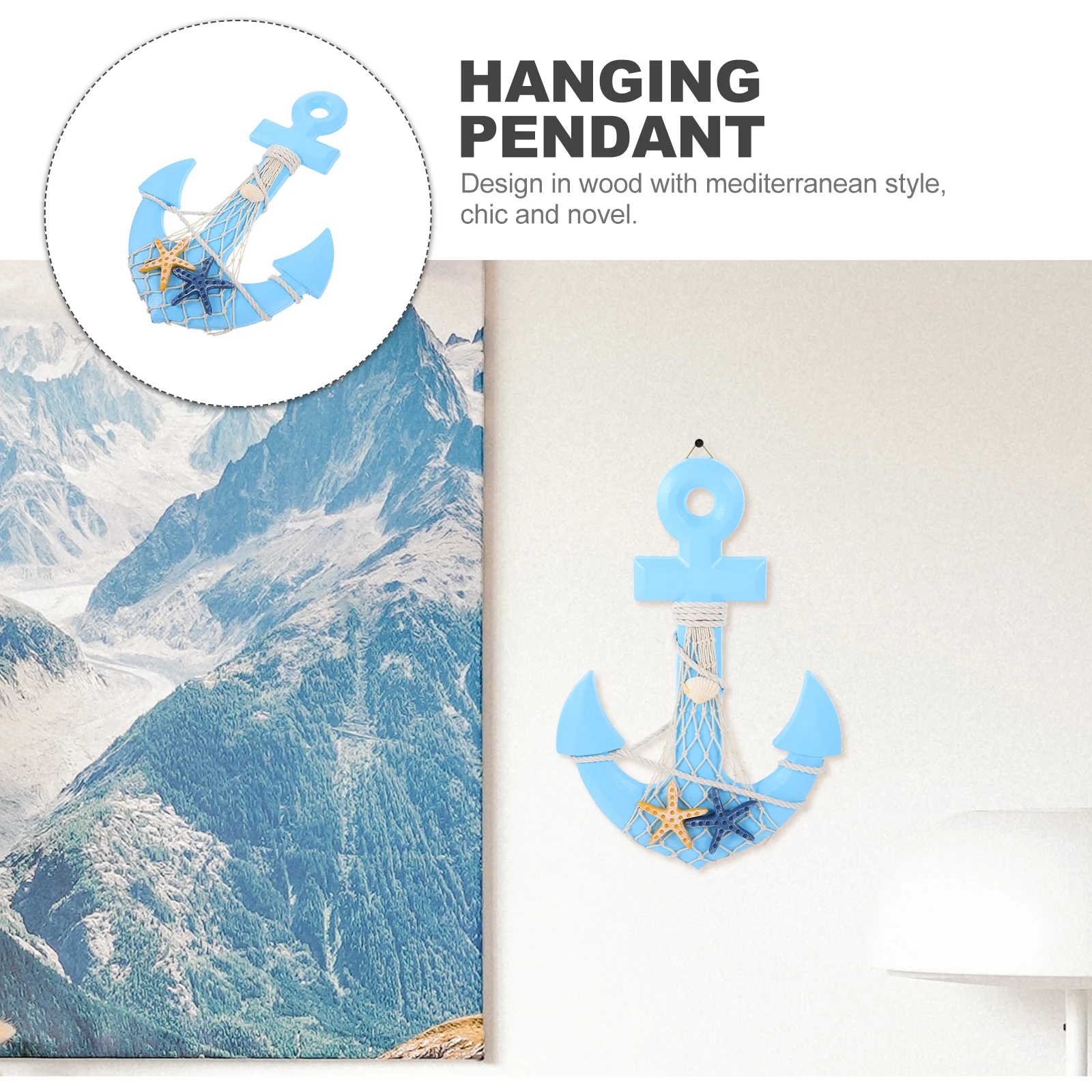 Colgante de decoración mediterránea, carillón de viento de madera mediterránea, decoración para pared del hogar, tienda, pequeño adorno con temática de mar