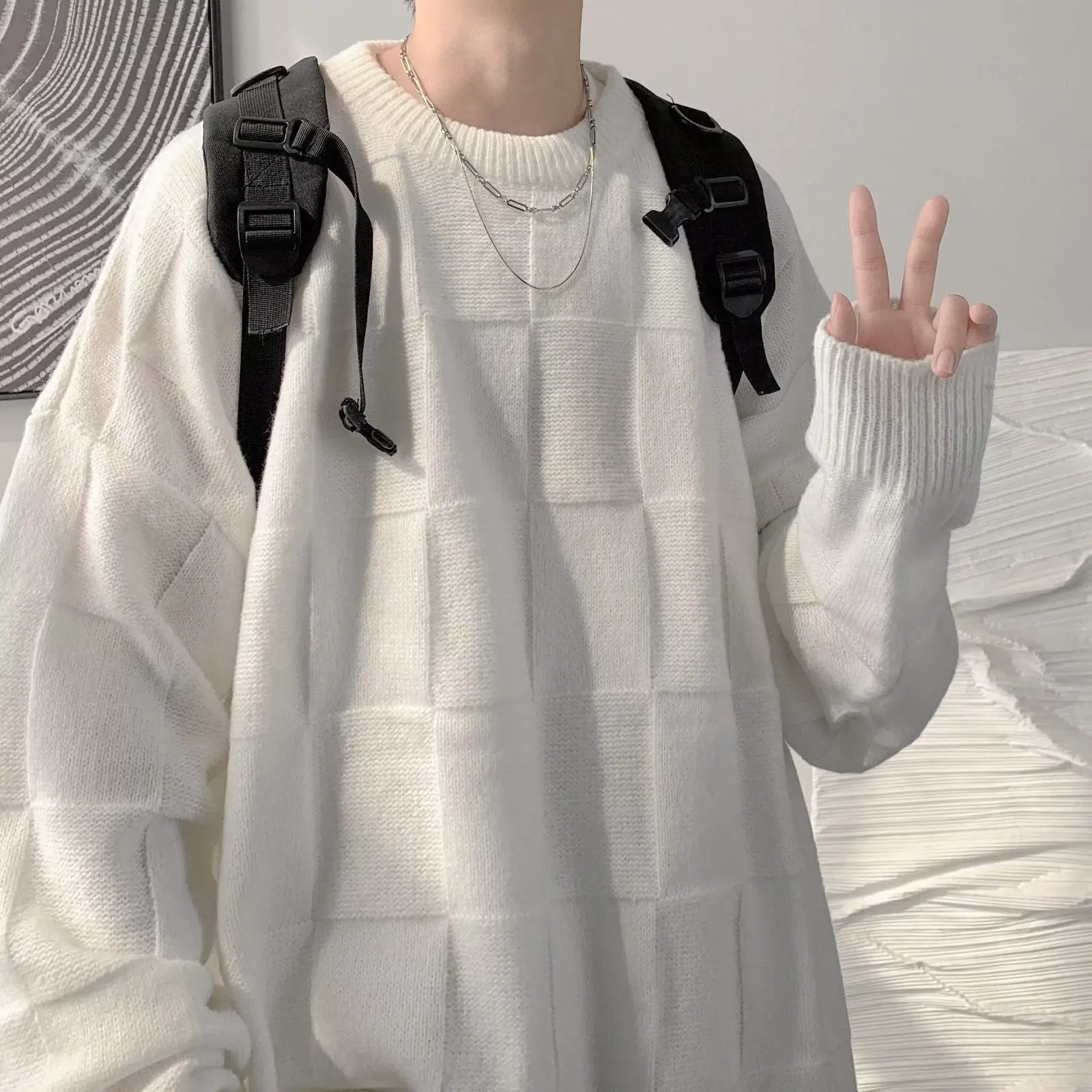 الخريف الشتاء الرجال سترة فضفاضة تناسب ثي طويلة Sve العلوية محبوك ألياف البوليستر عادية طويلة Sve جولة Ne