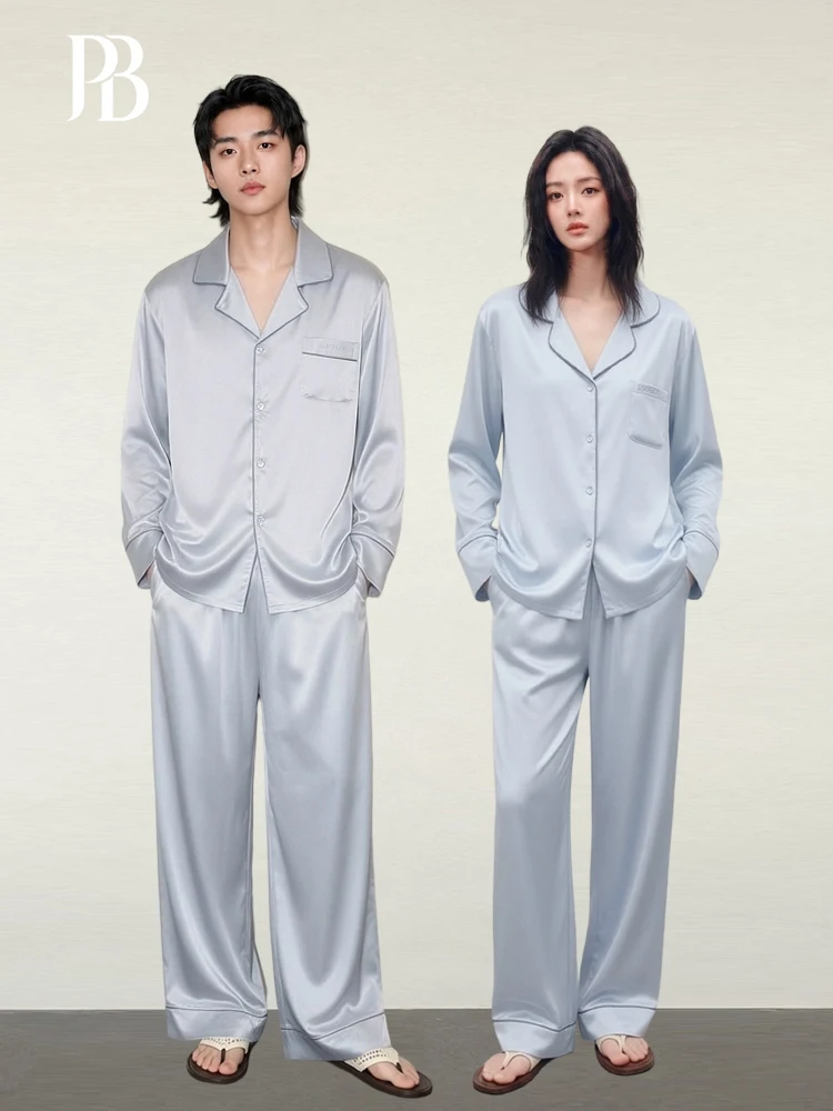 

Couple's Style Ice Silk Long Sleeve Long Pants Sleepwear Women's Summer Home Clothes Soft Polyester Fiber Quick Dry Function