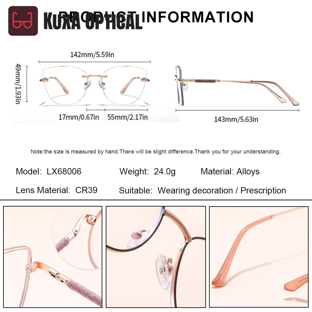 KUXA موضة إطار كبير عين القط وصفة طبية نظارات النساء قصر النظر النظارات البصرية مكافحة الضوء الأزرق نظارات القراءة التقدمية