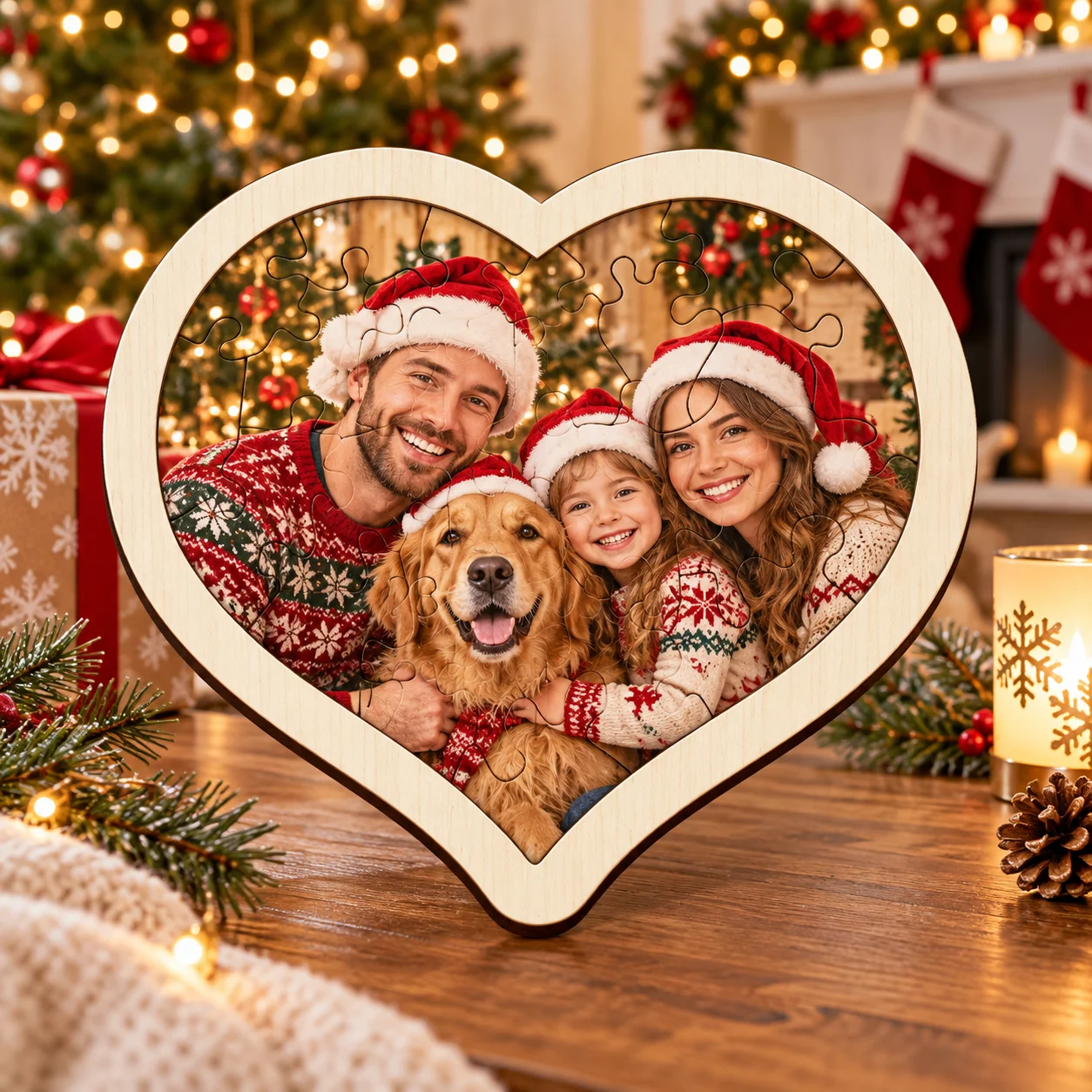 Personalized Wooden Heart Puzzle, Custom Photo Pattern Logo, Unique Wooden Jigsaw Puzzle Gift for Couples, Family, Wedding, Anni