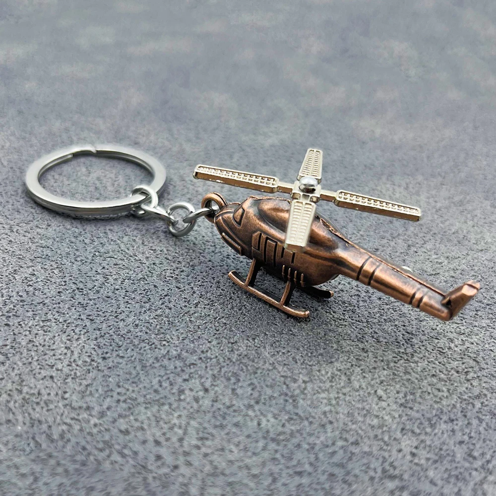 Mini 3D Rotating Helicopter Keychain Simulation Metal Airplane Key Holder For Men Bag Pendant Pilot Astronaut Souvenir Gifts