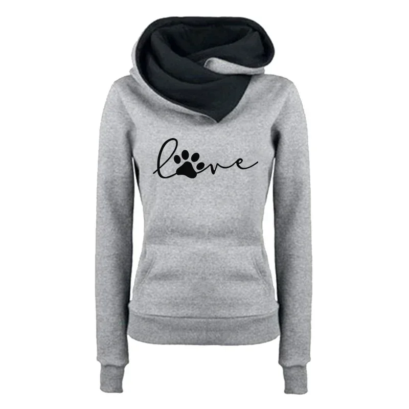 Female Home Outdoor Casual Sporty Hoody Top Jogger Coats Fall Winter Cat's Paw Print Woman Sweatshirts Urban Fashion Warm Hoodie