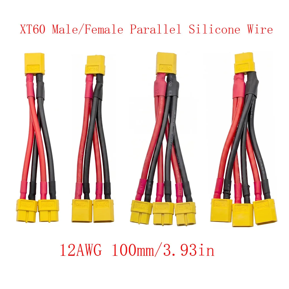 XT60 Parallel Battery Connector XT-60 Male/Female Dual Extension 2/3 Way Splitter 12AWG Silicone Wire Cable for RC Drone Motor