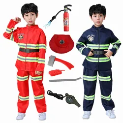 Kids Firefighter Costume with Realistic Firefighter Toys (With Walkie Talkie, Compass, Whistle), Kids Party Holiday Gift