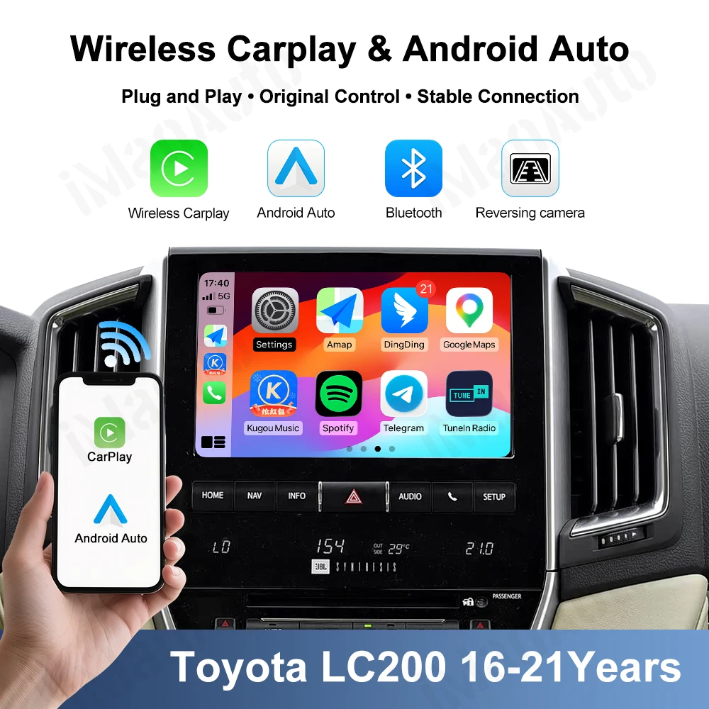 Wireless Apple Carplay For Toyota Land Cruiser LC200 2016-2021 Android Auto Linux Interface Box Original Car Screen Mirror Link