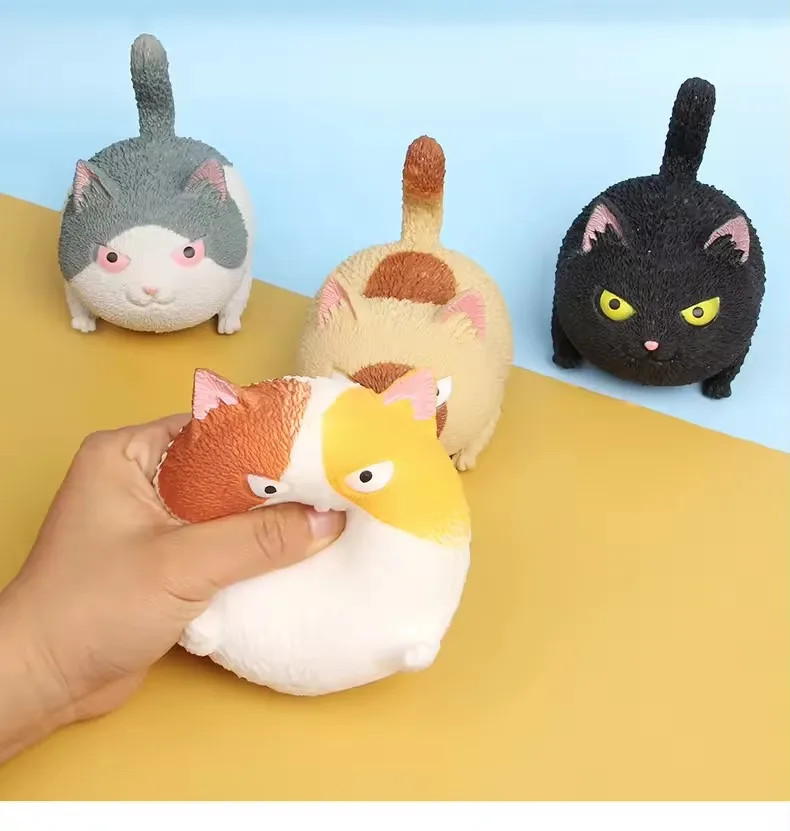 Juguete de descompresión de goma suave TPR, gato enfadado, gato tofu creativo, bola musical antiestrés para apretar