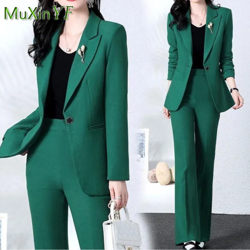 2022 Autumn New Fashion Suit Professional Wear Women\'s Korean Elegant Blazers Blouse Jacket + High Waist Pants Two Piece Set