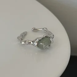 Anello di bambù di giada Hetian di Lava liquida placcato in argento Sterling 925 per le donne regalo della ragazza gioielli Vintage irregolari Dropshipping