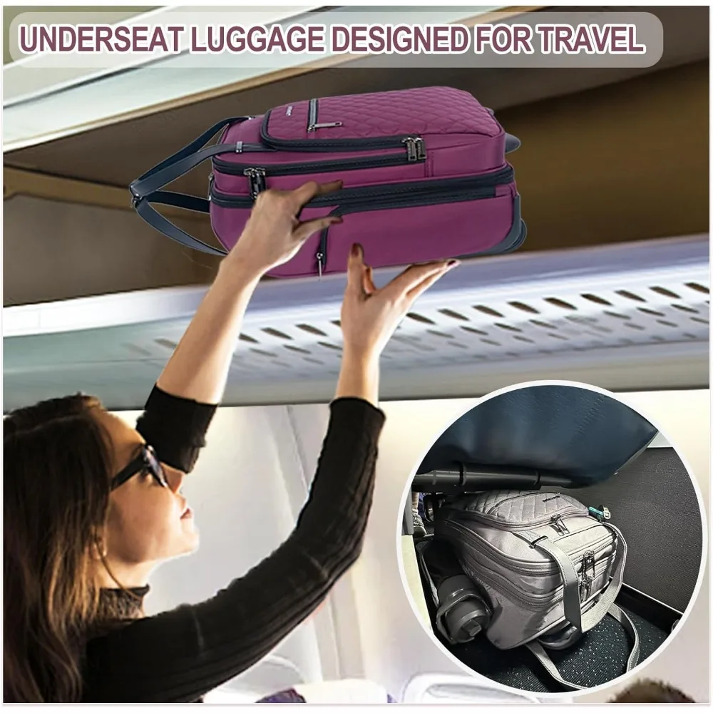 Lightweight Multi-functional Rolling Carry-On Bag with Wheels - 16 Weekender for Overnight Travel Needs