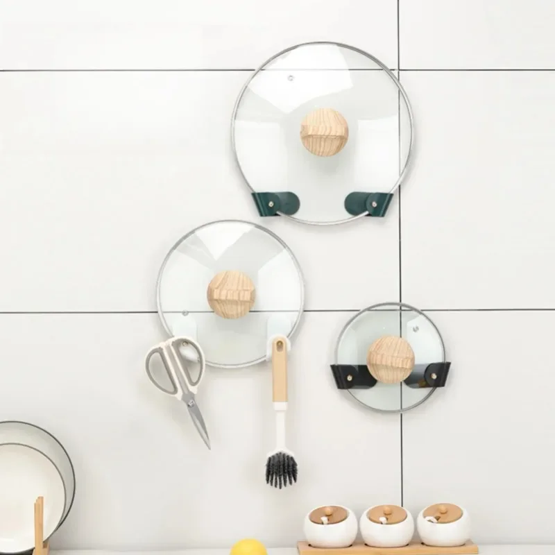 2Pcs/Set Pot Lid Holder Wall-Mounted Hanging for Pan Pot Cover Rack Kitchen Organizer No Punching Plastic Kitchen Storage Racks