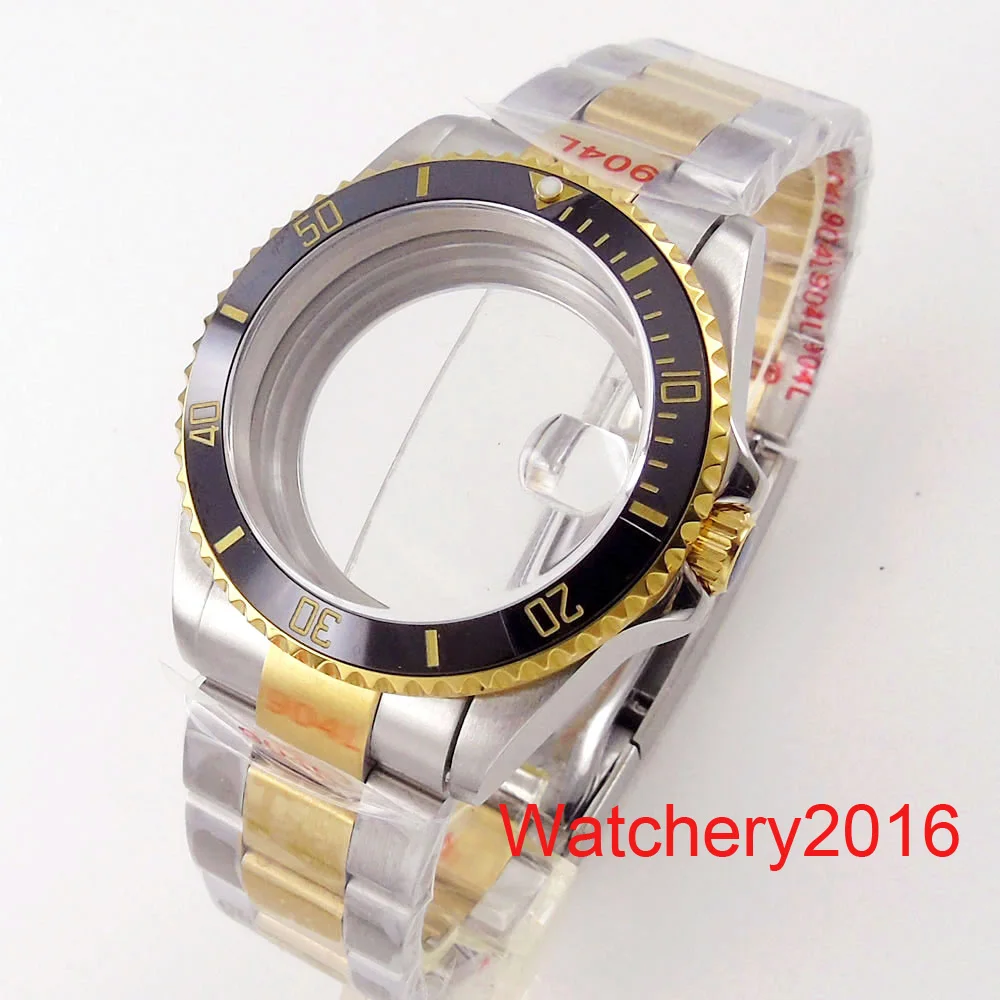 38mm 40mm Watch Case Gold Fit NH35 NH36 Automatic Movement Stainless steel Sapphire Glass Ceramic Bezel Strap