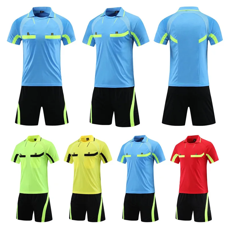 Professional Referee Soccer Jersey Set Adult Football Uniform Turndown Collar Judge Shirt Pockets Shorts Umpire Referee Suit