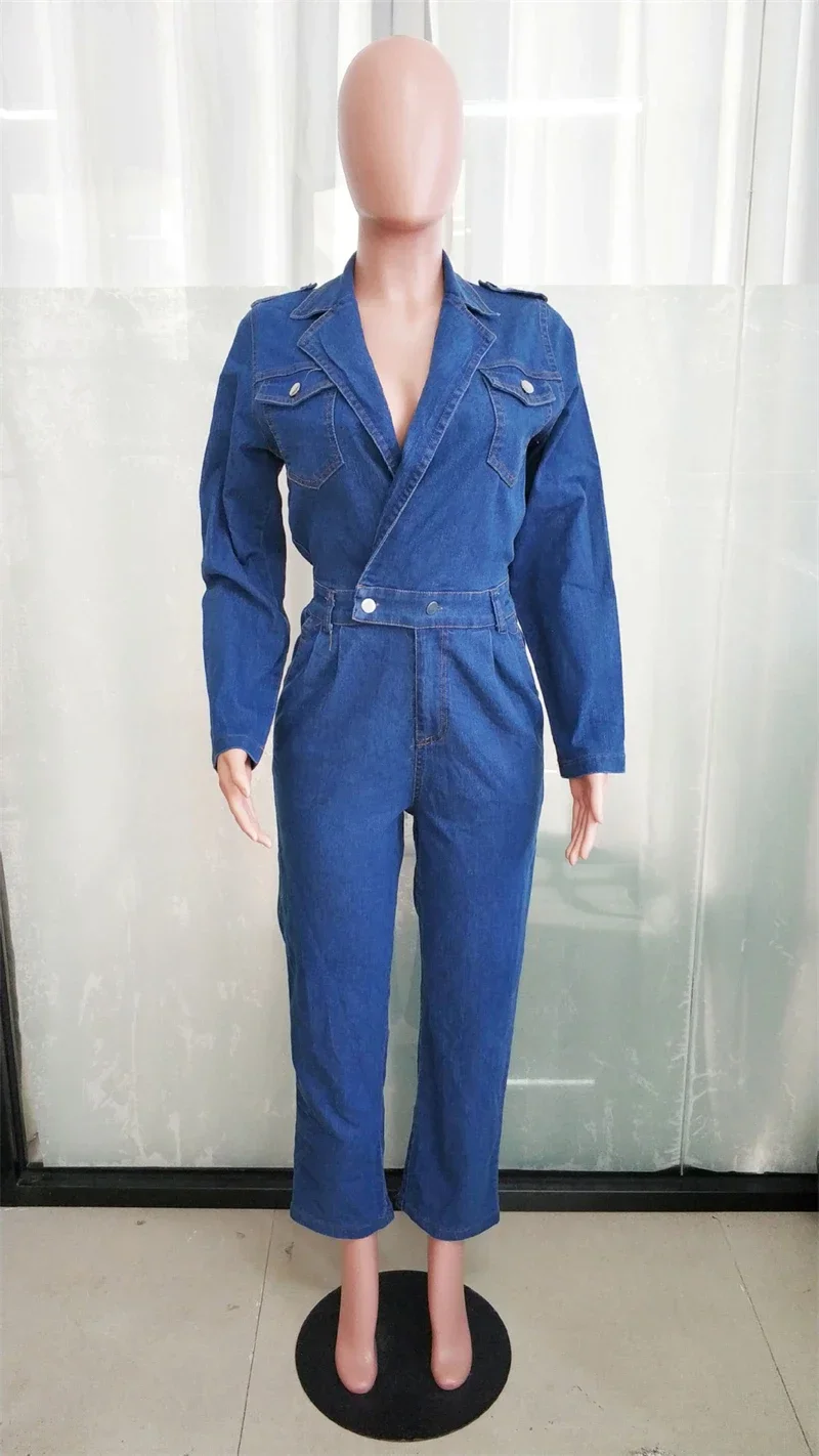 Streetwear Jeans Jumpsuits Fall Clothes 2024 Women Turn Down Collar Denim Rompers Playsuits Fashion One Pieces Overalls Outfits