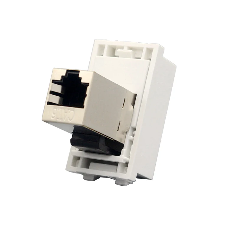 Pass Through Shield CAT6 RJ45 LAN Slot Plug 23x36mm Network Extension Shielded Ethernet Module In White For Wall Faceplate Panel