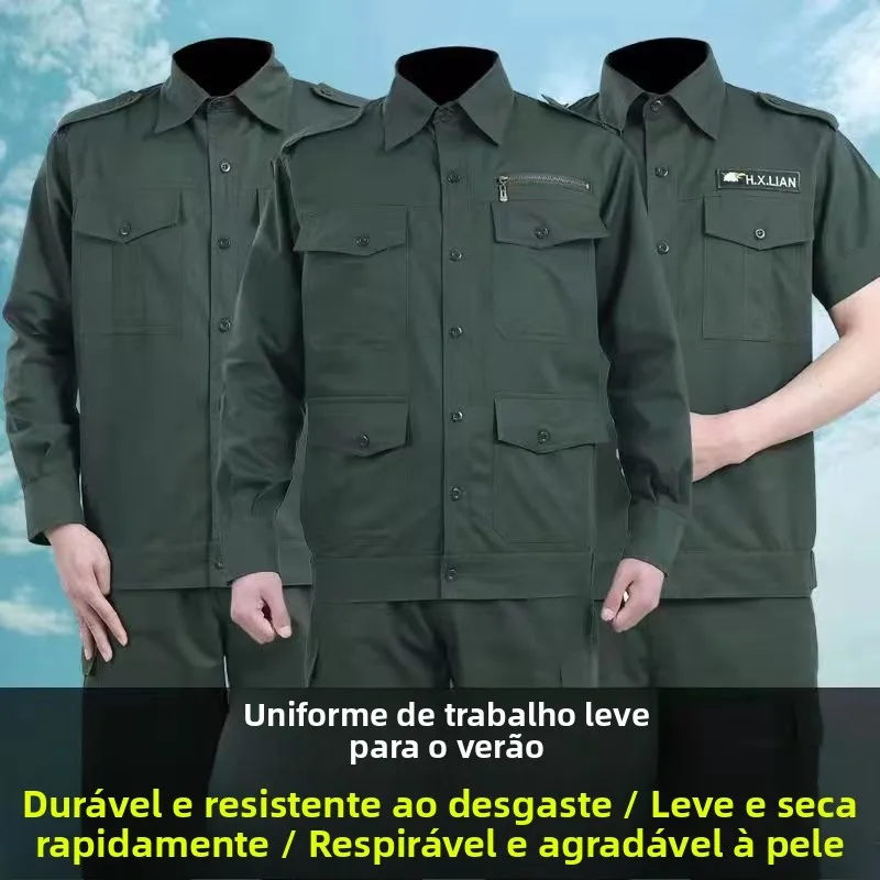 メンズ夏用薄手綿作業服セット、耐火・耐摩耗性、溶接修理可能、工場作業員用ユニフォーム