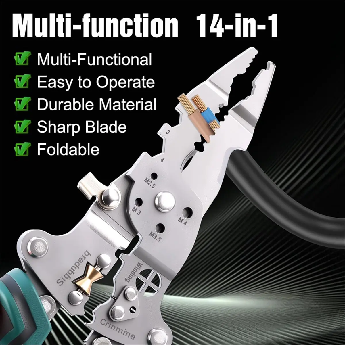 2026 New Multi-Function Foldable Wire Stripper with Voltage Tester,Wire Stripper &Tester for Stripping,Shearing,Peeling,Cutting