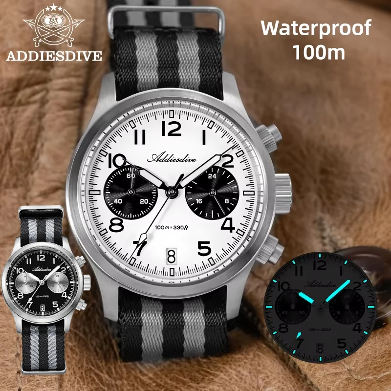 

ADDIESDIVE 39mm Chronograph Men Watch 2025 New Luxury Sapphire Japan VK64 Quartz Wristwatch BGW9 Luminous Diving 100m Waterproof