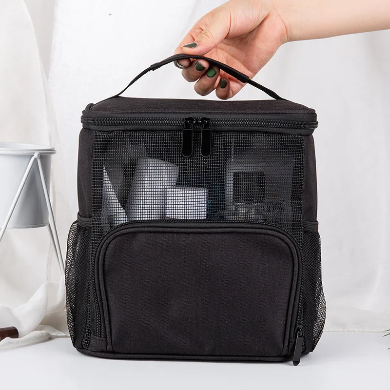 

300D Oxford Cloth Waterproof Cosmetic Bag Woman Large Storge Bags Mesh with Hook Hanging Style Makeup Pouch Travel Toilet