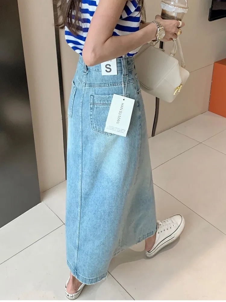 Zhisilao กระโปรงยีนส์แฟชั่นบลูวินเทจกางเกงขาสั้นผู้หญิงกระโปรง celana JEANS Panjang ลำลอง2023ฤดูร้อนไฮสตรีท