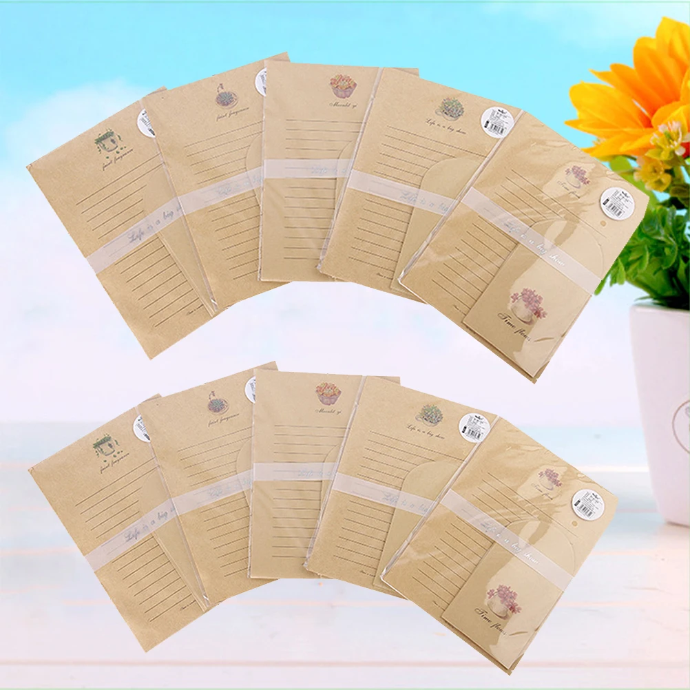 

10 Sets Letter Paper Envelop Package Envelope Beautiful Elegant Stationery Simple Pretty