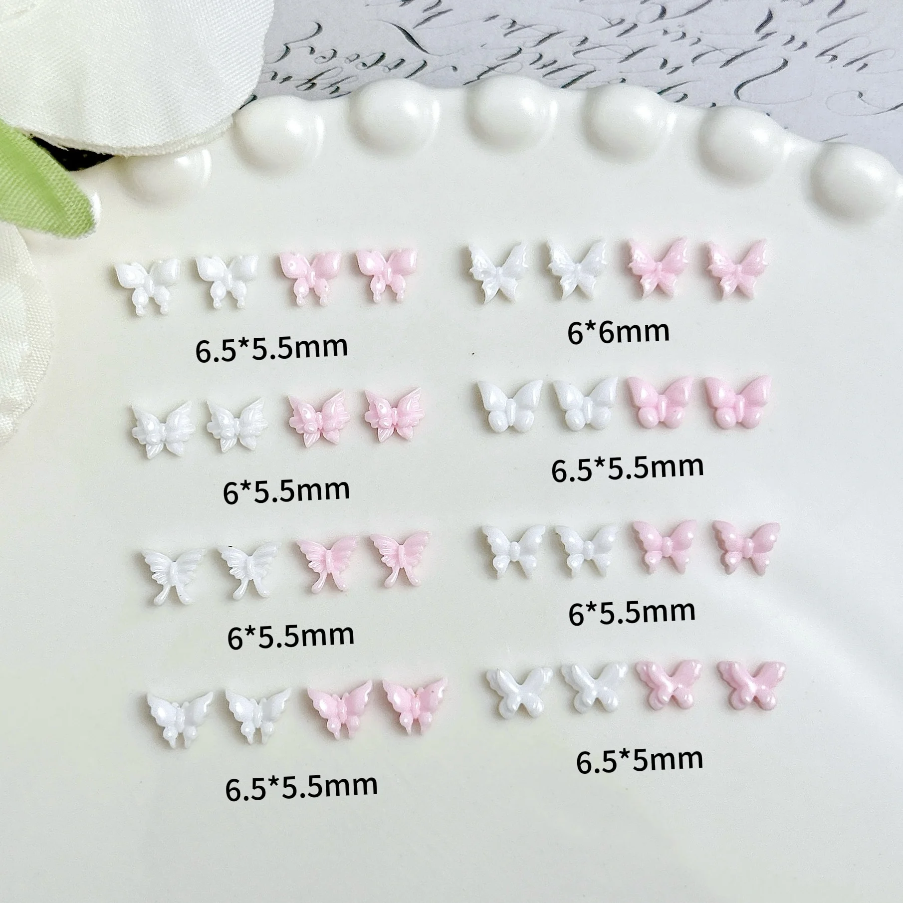 60PCS Multiple Style Mini Pink White Butterfly Resin Nail Charms 3D Sweet Minimalist Butterfly Nail Art Decorations DIY Nails