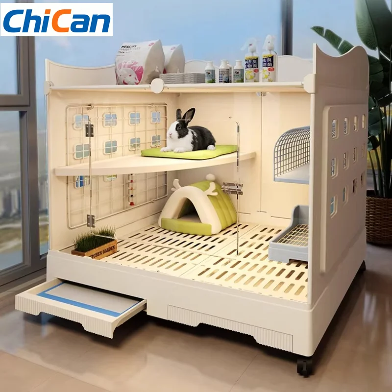 

Panoramic View Rabbit Villa Large Drawer Style Cage for Dutch Guinea Pigs Easy Clean Home Habitat Spacious Rodent Enclosure