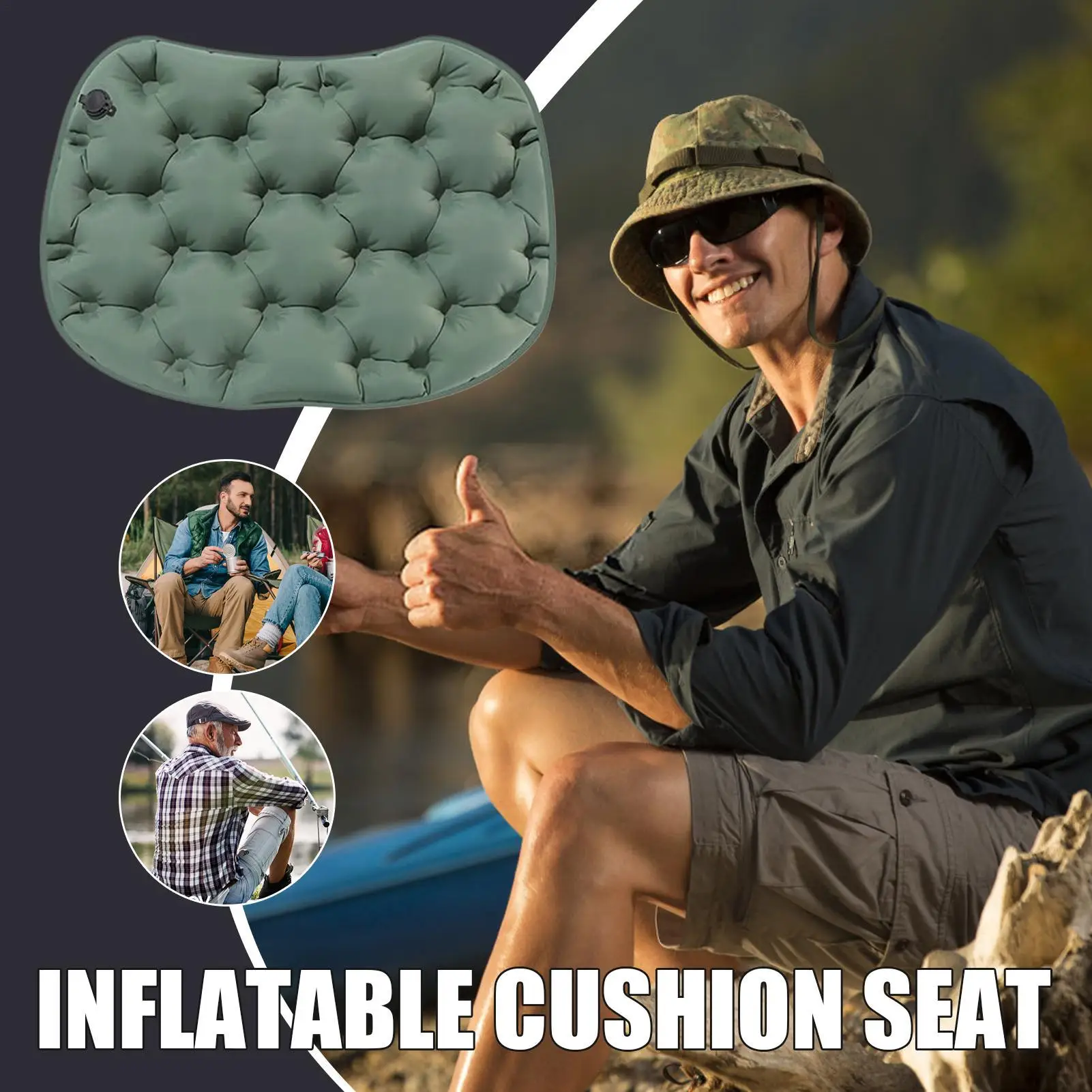 Inflatable Seat Cushion Airplane Air Sitting Pad with Storage Case Portable Bleacher Chair Sitting Pad for Fishing Hiking Train