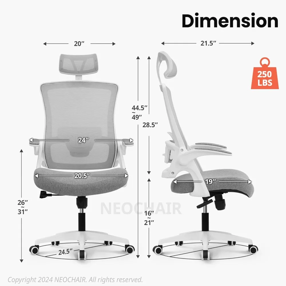 High Back Mesh Chair with Headrest Adjustable Height and Ergonomic Design Home Office Computer Desk Executive Lumbar Support