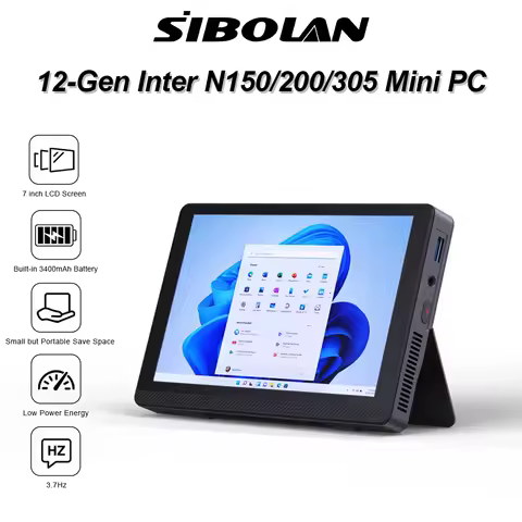 SIBOLAN 500H Mini PC Intel N150 N200 N305 CPU 7-Inch Monitor 2.5G LAN 16G DDR4 Windows 11 Pro WIFI6 BT5.2 Mini Desktop Computer