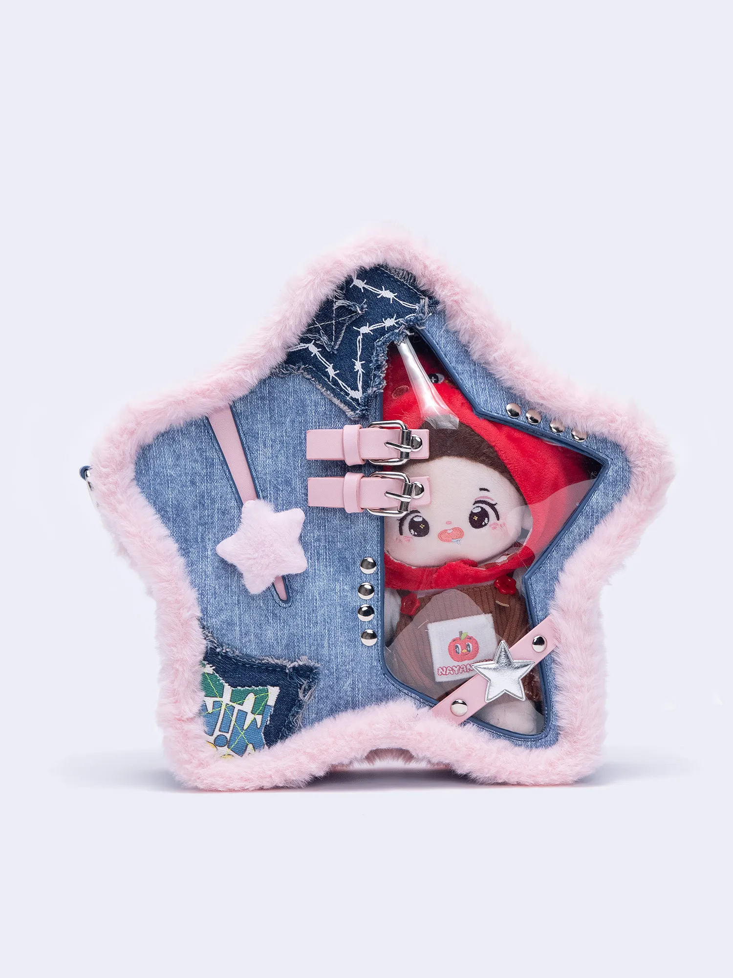 Five-pointed Star Bag Leather Buckle Rivet Crossbody Bag Original Design Denim Blue Pink Contrast Color Shoulder Bag