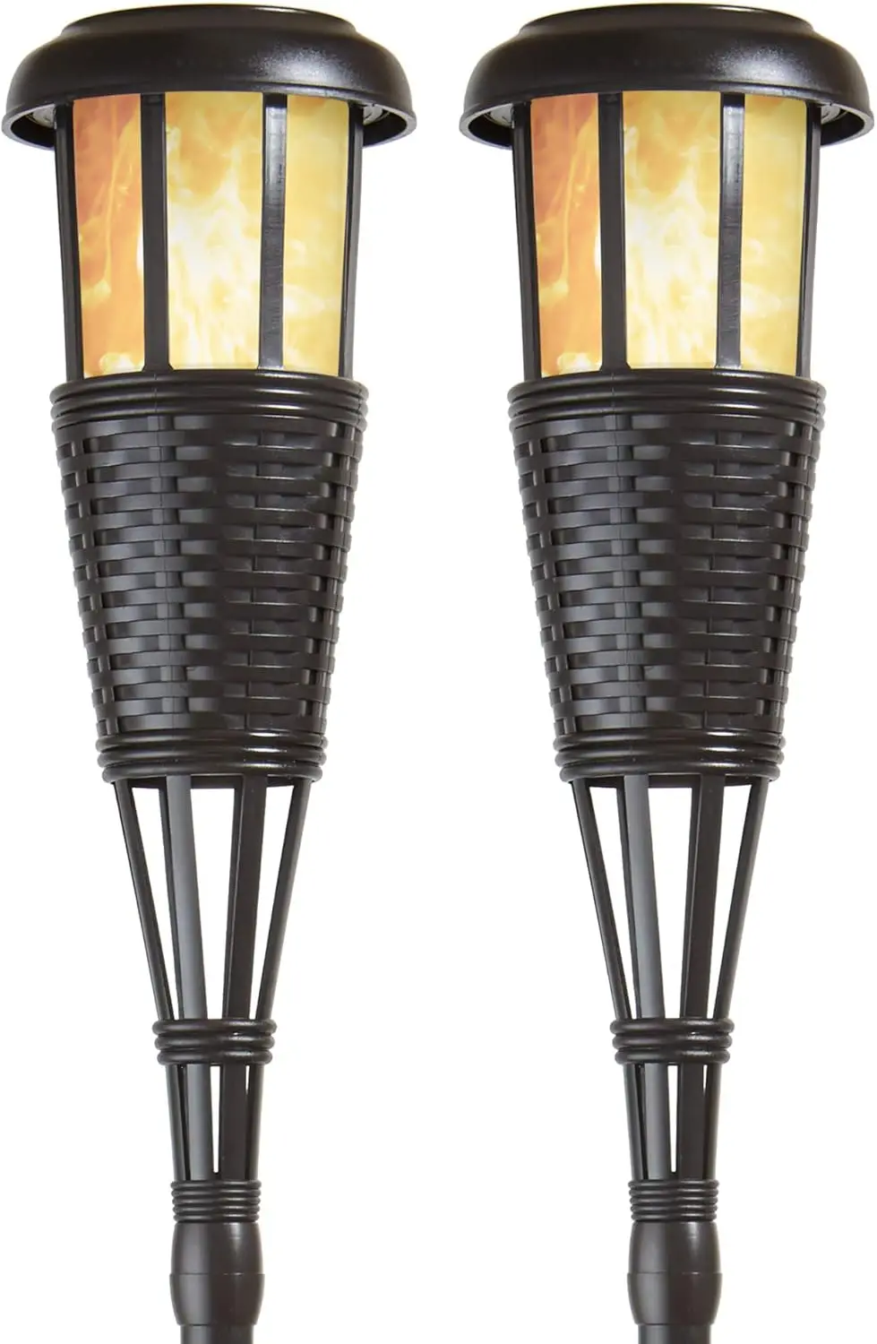FLTORCH2-B Solar-Powered LED Outdoor Torches, Black, 2-Pack