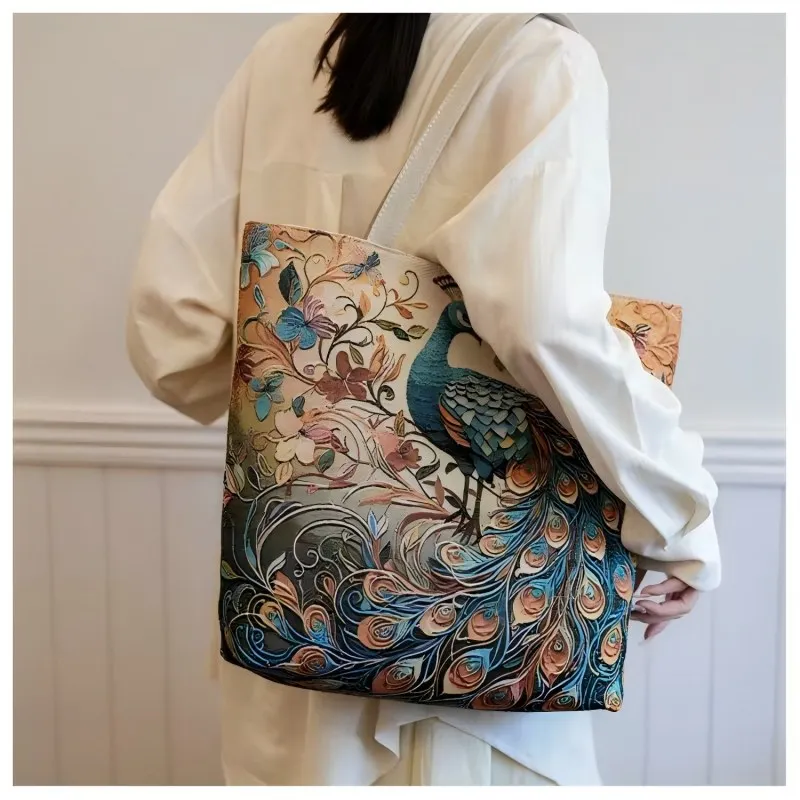 حقائب مطرزة على الطراز الصيني، تطريز على الوجهين، حقائب حمل ذات سعة كبيرة، حقائب نسائية بكتف واحد، حقائب يد #4