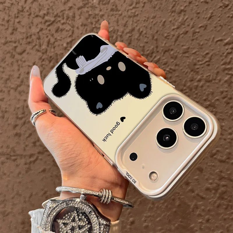 

Cute Black Cat Clear Phone Case Large Window Lens Protection Soft TPU Shockproof Anti-drop Cover for iPhone 1716 15 14 Pro Max