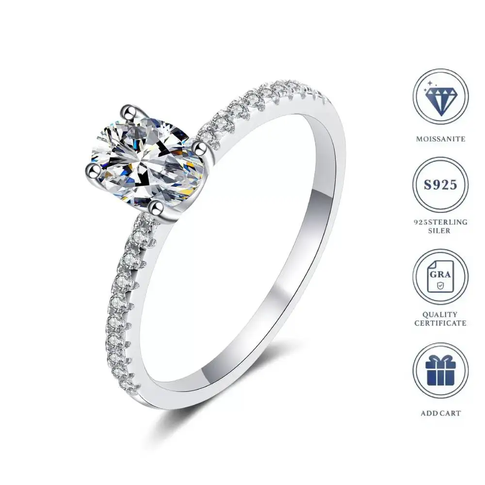 

Oval Cut 1ct D Color Moissanite Ring 925 Sterling Silver Engagement Wedding Ring for Women Birthday Jewelry Gift