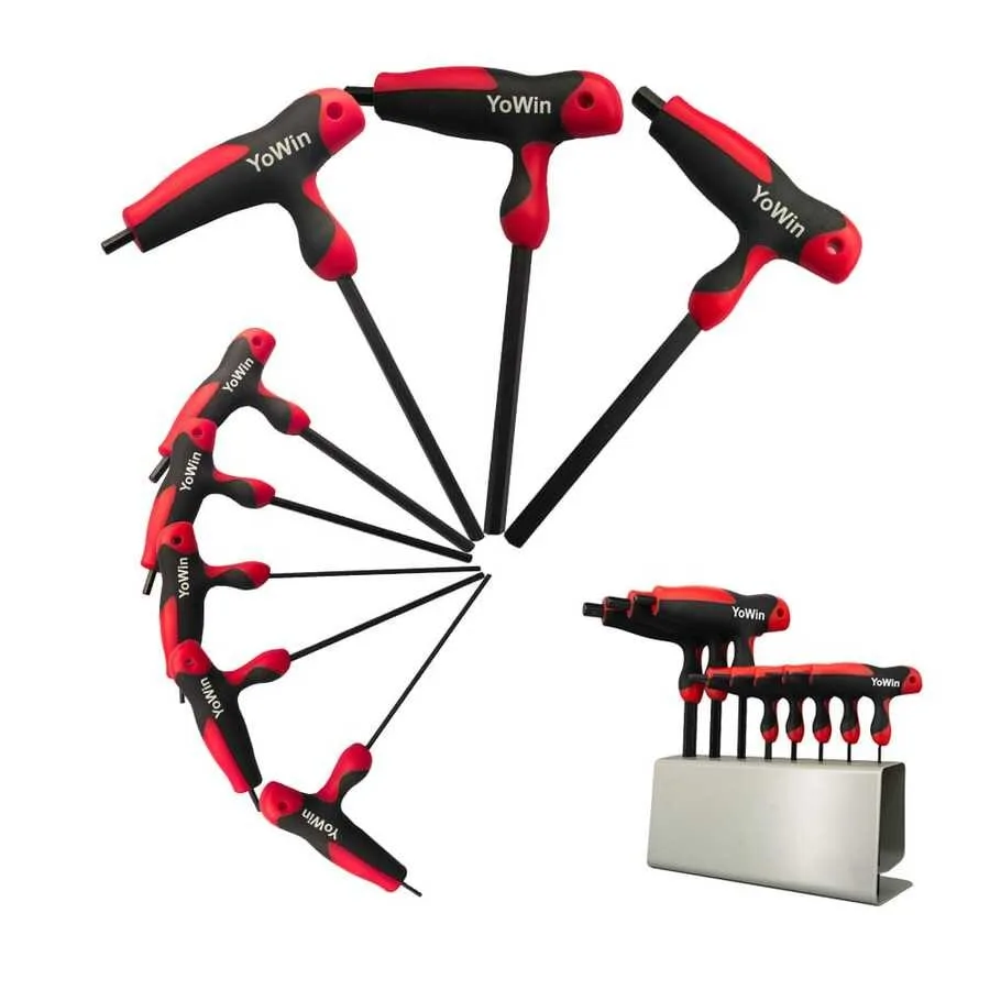 

8-Piece T-Handle Allen Wrench Set, Inch/Metric Long Arm Ball End Hex Key Wrench Set, With Storage Rack For DIY, Auto Bike Repai