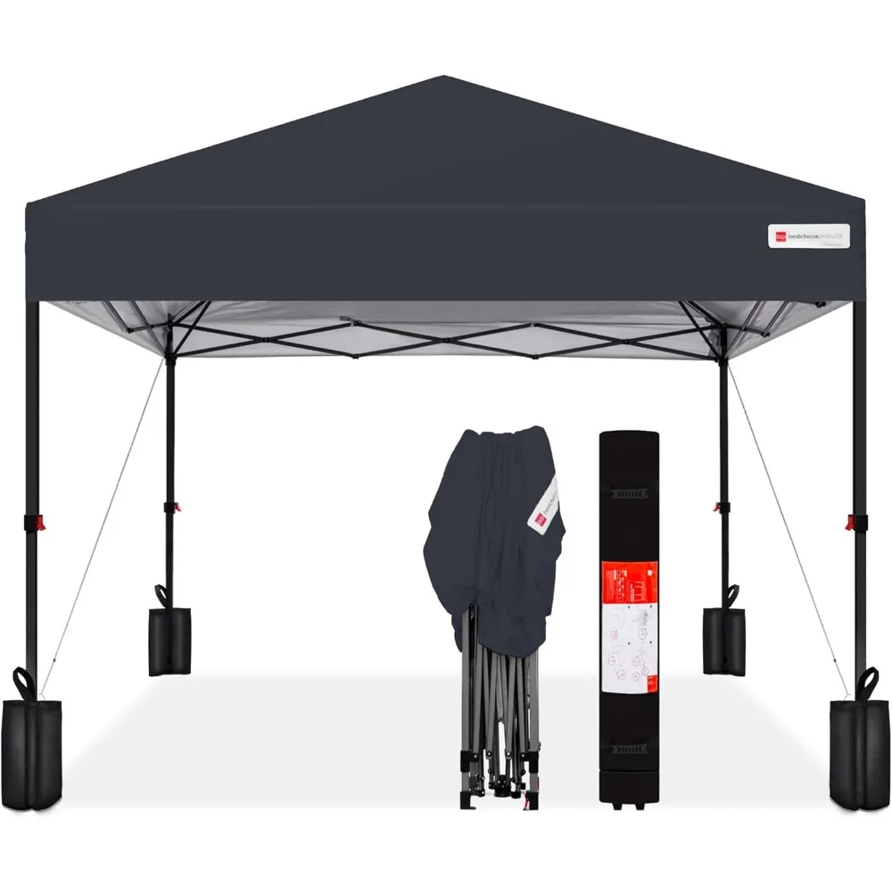 

10x10ft 1-Person Setup Pop Up Canopy Tent Instant Portable Shelter w/ 1-Button Push, Case, 4 Weight Bags - Gray