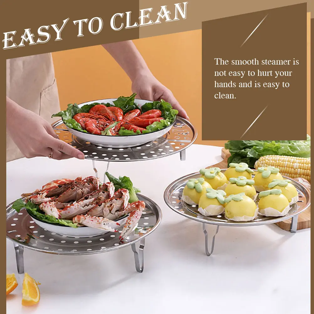 2Pcs High-Quality Food Steaming Rack Stainless Steel Kitchen Steaming Tray Stackable Steamer Plate for Fish Lobster Broccoli