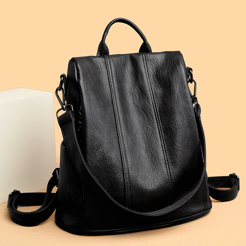 Women Soft Leather Backpacks Vintage Anti Theft Female Shoulder Bags Sac A Dos Casual Travel Ladies Bagpack Mochilas School Bags